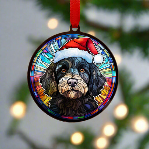Cavapoo in Santa Hat Suncatcher Decoration